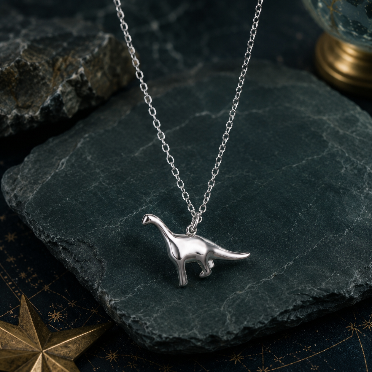 Silver Brontosaurus Pendant