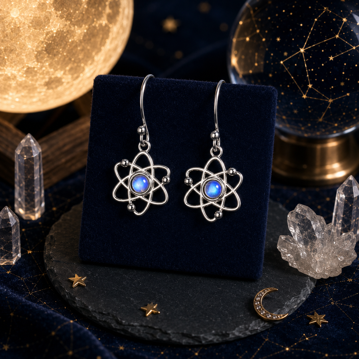 Moonstone Atom Earrings